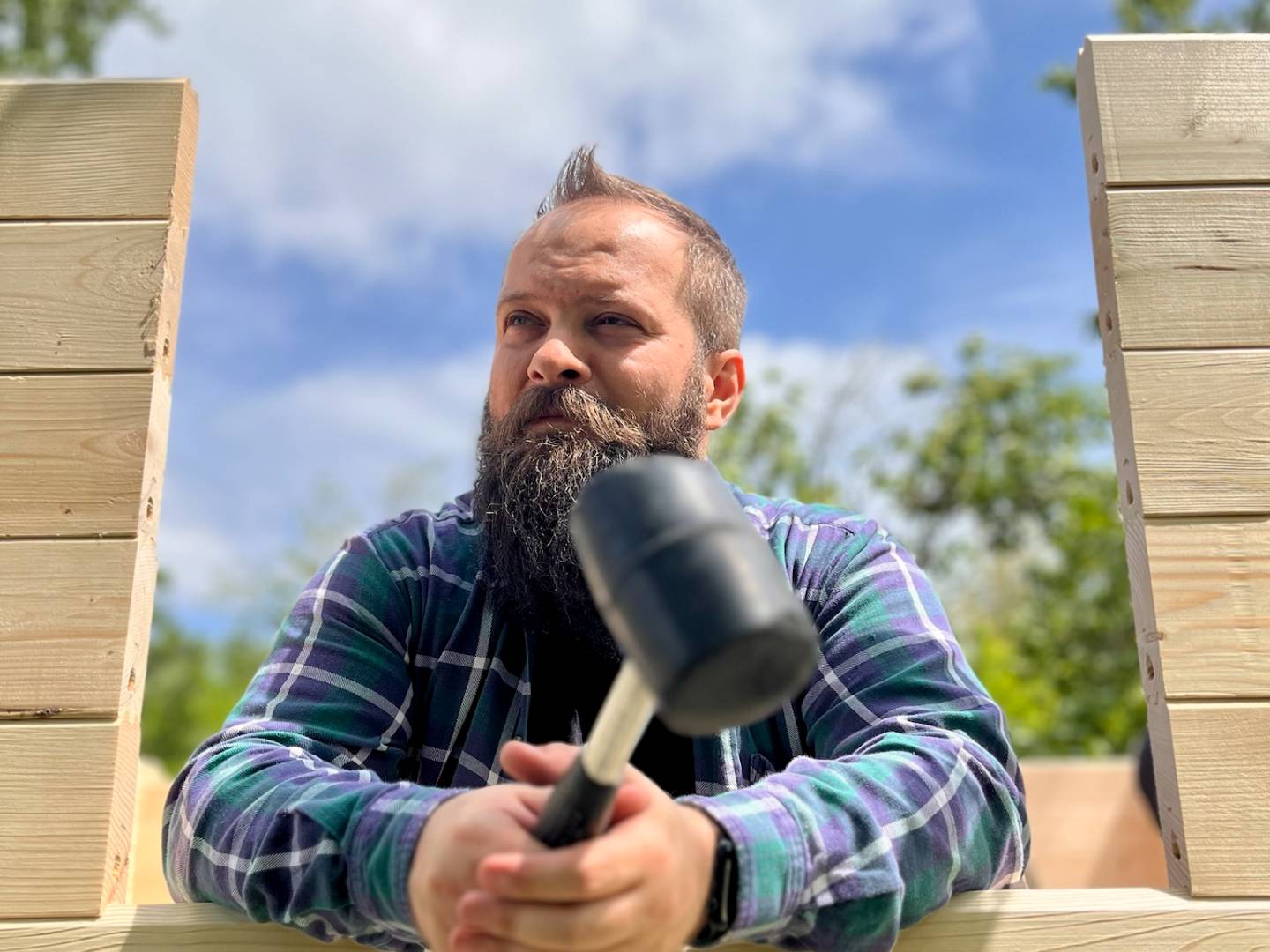 Yes, that's me, Filip — helping my brother build his little cabin in the woods.